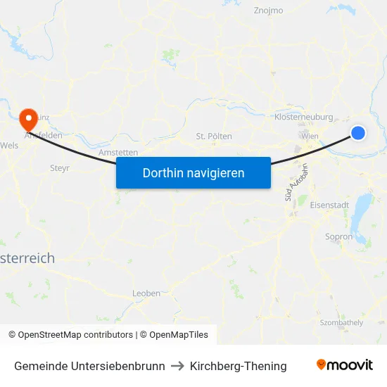 Gemeinde Untersiebenbrunn to Kirchberg-Thening map