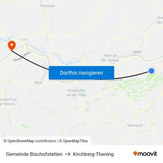 Gemeinde Bischofstetten to Kirchberg-Thening map