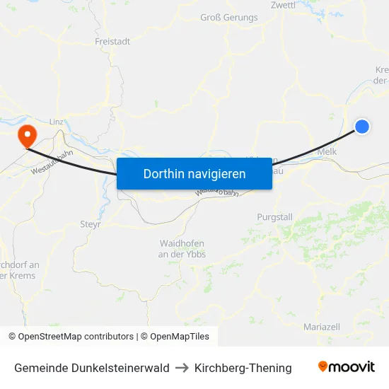 Gemeinde Dunkelsteinerwald to Kirchberg-Thening map