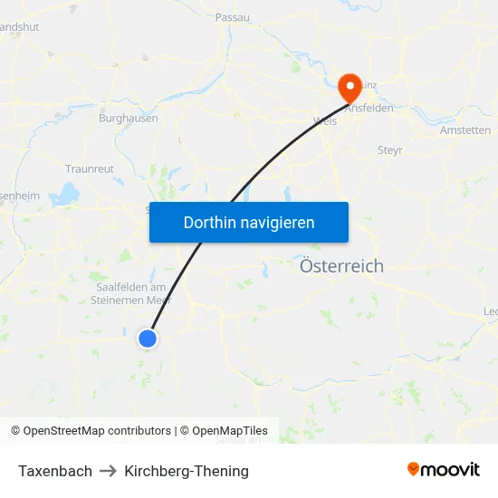 Taxenbach to Kirchberg-Thening map