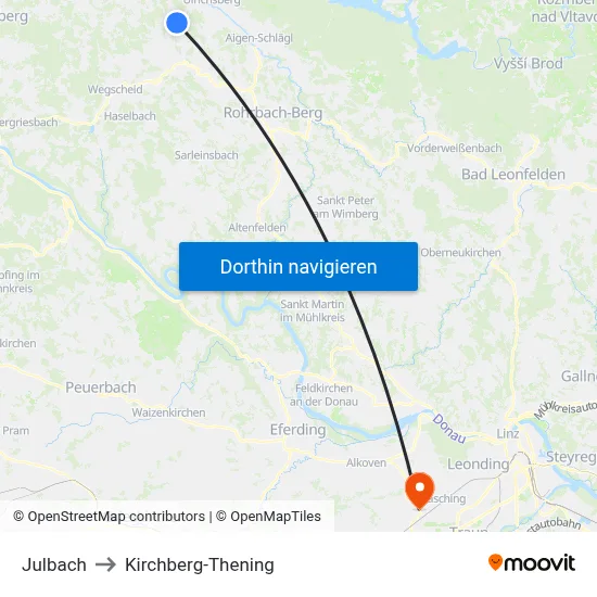 Julbach to Kirchberg-Thening map