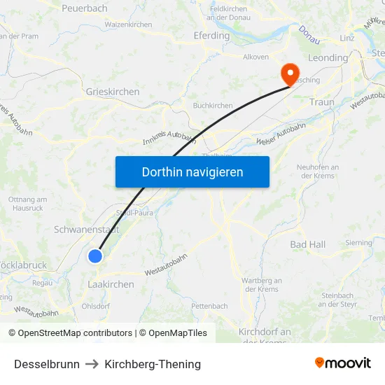 Desselbrunn to Kirchberg-Thening map