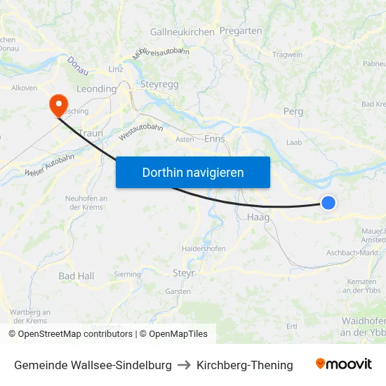 Gemeinde Wallsee-Sindelburg to Kirchberg-Thening map