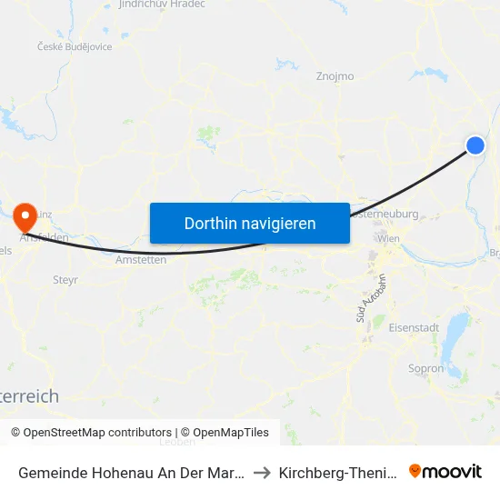 Gemeinde Hohenau An Der March to Kirchberg-Thening map