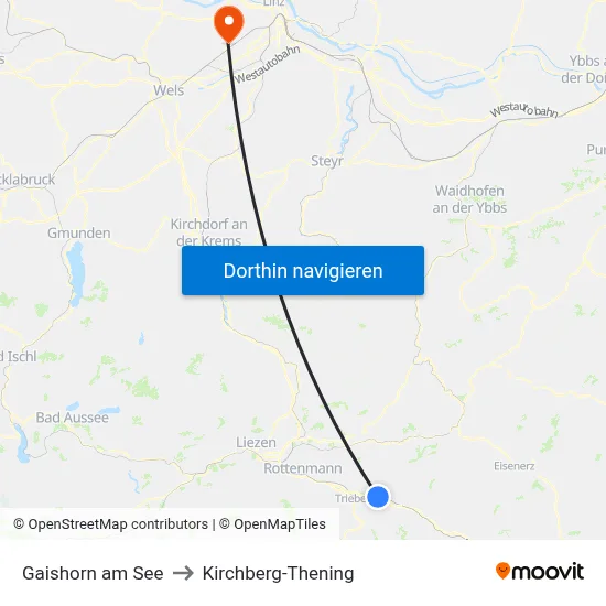 Gaishorn am See to Kirchberg-Thening map
