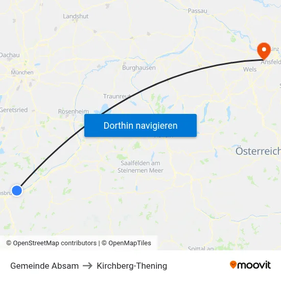 Gemeinde Absam to Kirchberg-Thening map
