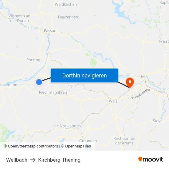 Weilbach to Kirchberg-Thening map
