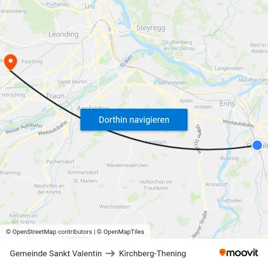 Gemeinde Sankt Valentin to Kirchberg-Thening map