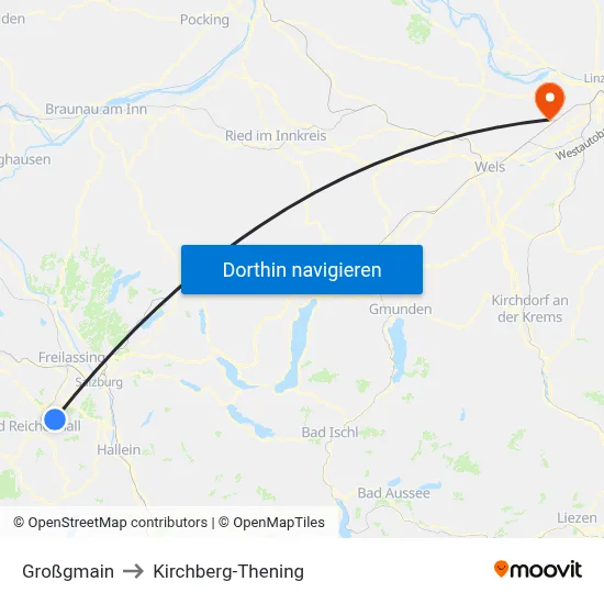 Großgmain to Kirchberg-Thening map