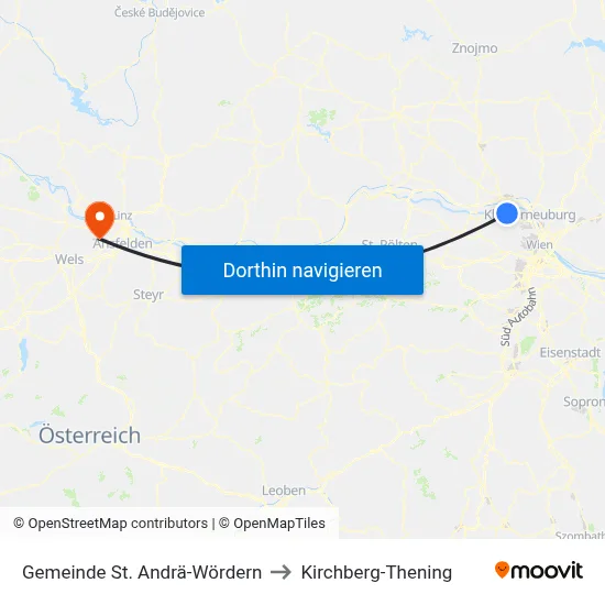 Gemeinde St. Andrä-Wördern to Kirchberg-Thening map