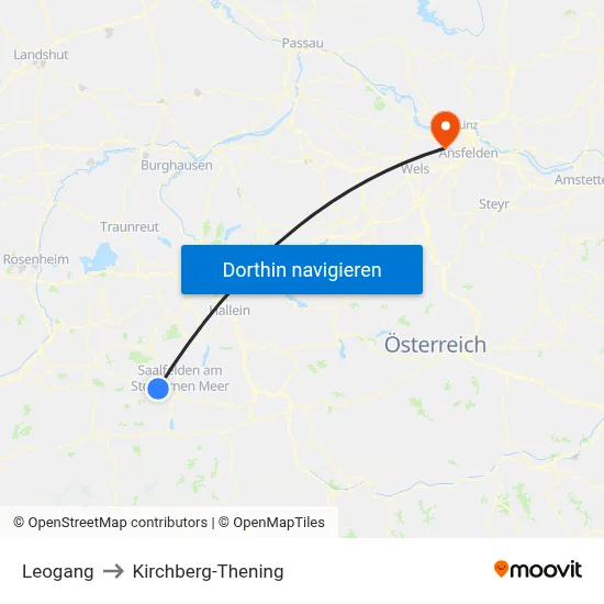Leogang to Kirchberg-Thening map