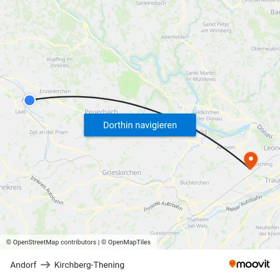 Andorf to Kirchberg-Thening map