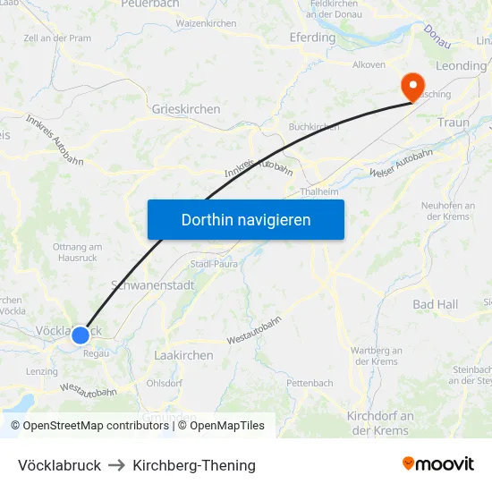 Vöcklabruck to Kirchberg-Thening map