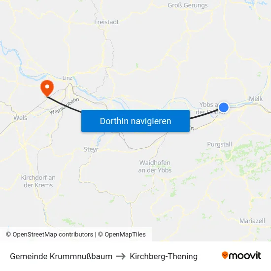 Gemeinde Krummnußbaum to Kirchberg-Thening map