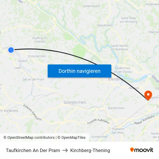 Taufkirchen An Der Pram to Kirchberg-Thening map