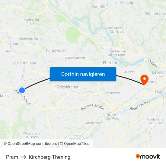 Pram to Kirchberg-Thening map