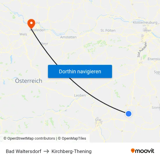Bad Waltersdorf to Kirchberg-Thening map