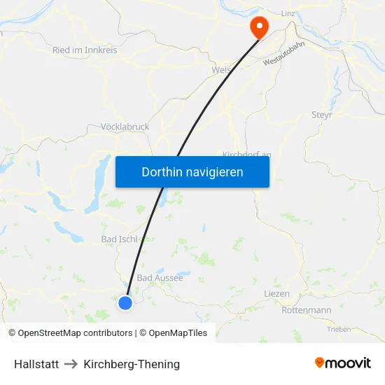 Hallstatt to Kirchberg-Thening map