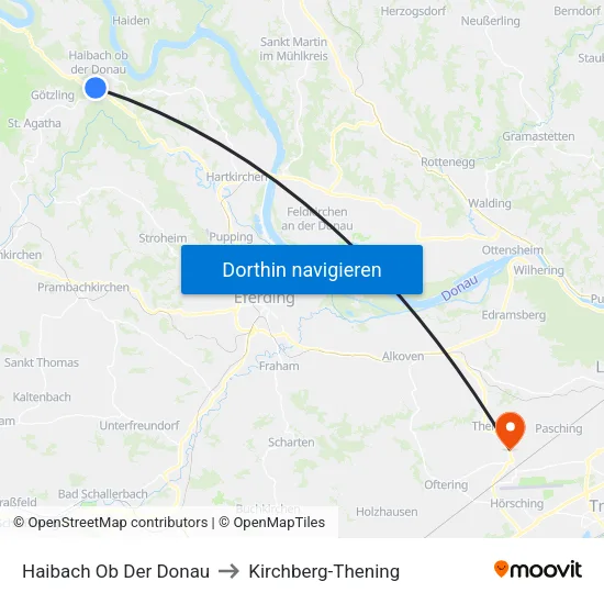 Haibach Ob Der Donau to Kirchberg-Thening map