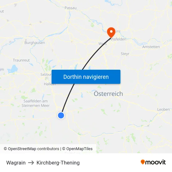 Wagrain to Kirchberg-Thening map