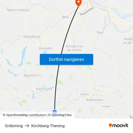 Gröbming to Kirchberg-Thening map