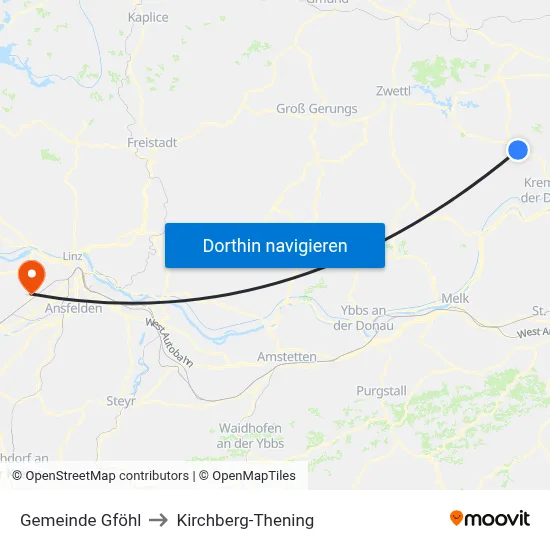 Gemeinde Gföhl to Kirchberg-Thening map