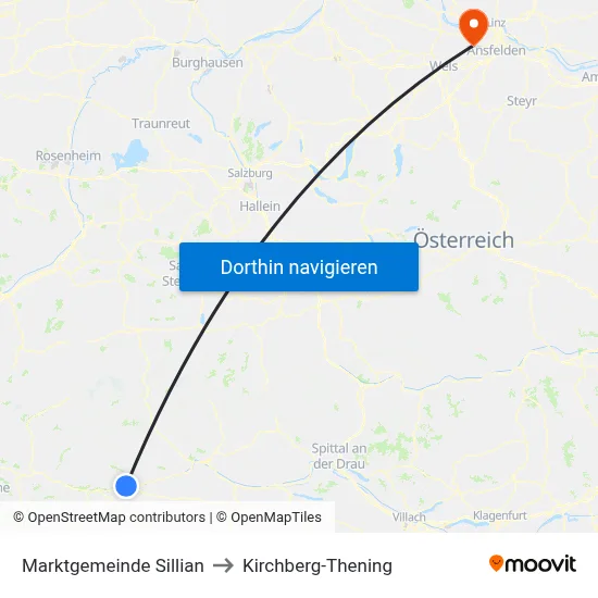 Marktgemeinde Sillian to Kirchberg-Thening map