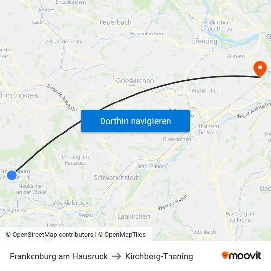 Frankenburg am Hausruck to Kirchberg-Thening map