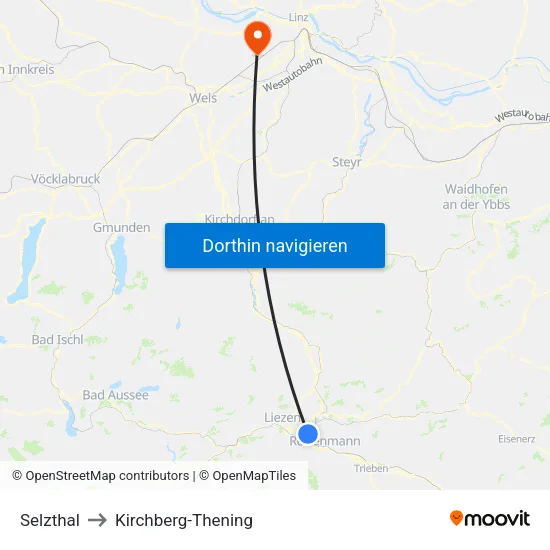 Selzthal to Kirchberg-Thening map