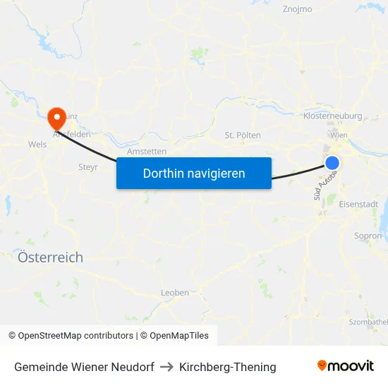 Gemeinde Wiener Neudorf to Kirchberg-Thening map