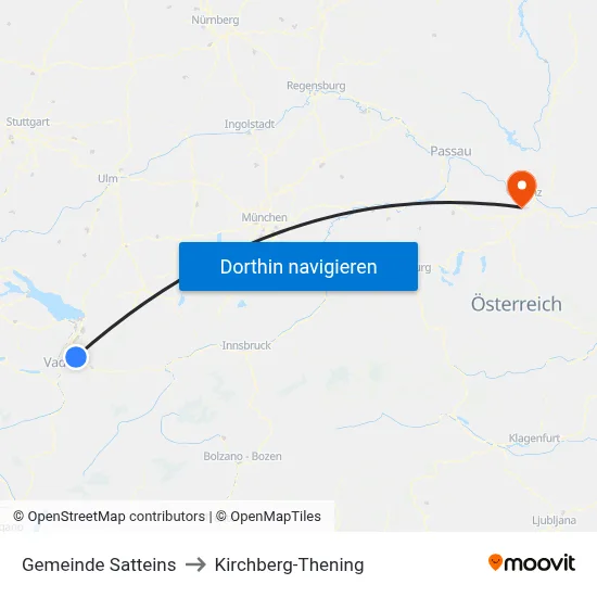 Gemeinde Satteins to Kirchberg-Thening map