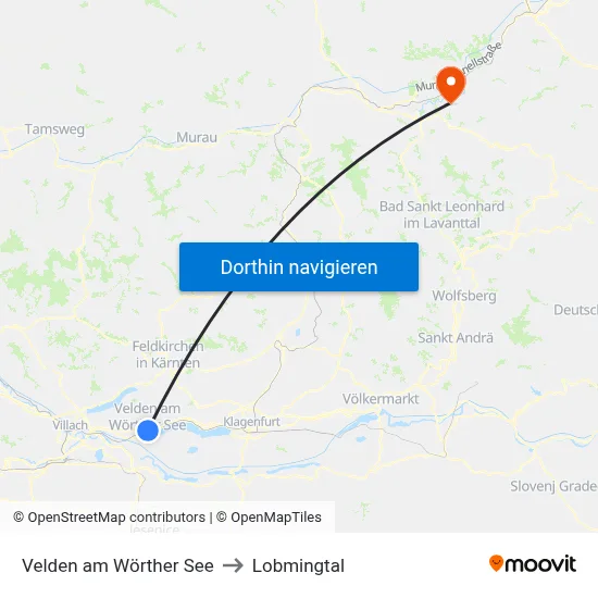 Velden am Wörther See to Lobmingtal map