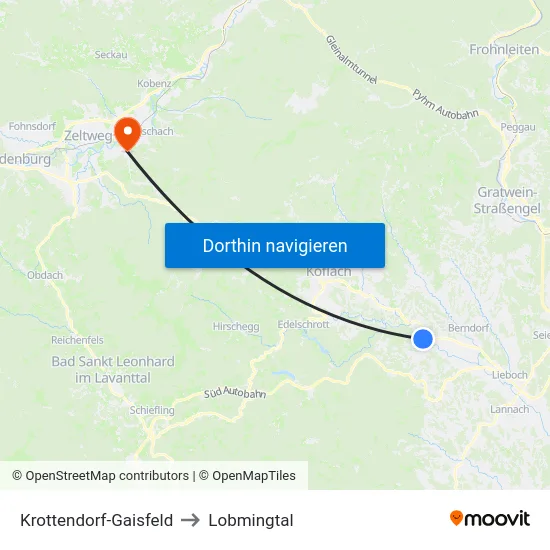 Krottendorf-Gaisfeld to Lobmingtal map