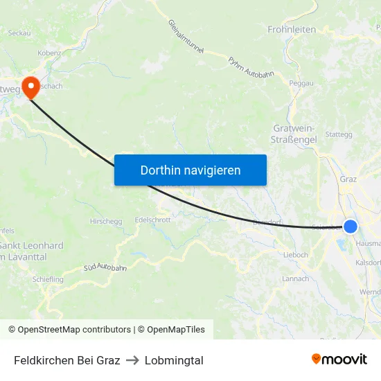 Feldkirchen Bei Graz to Lobmingtal map