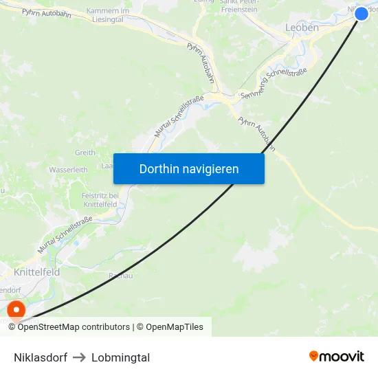 Niklasdorf to Lobmingtal map