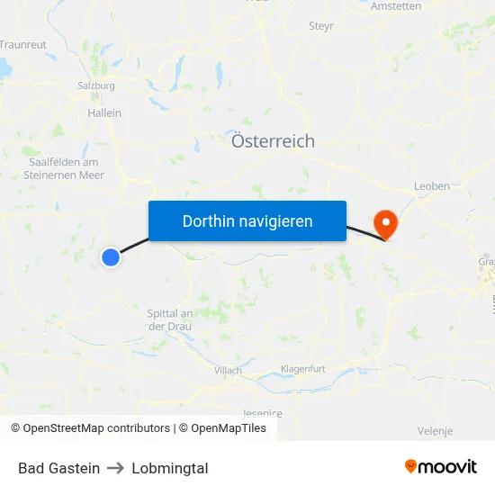 Bad Gastein to Lobmingtal map
