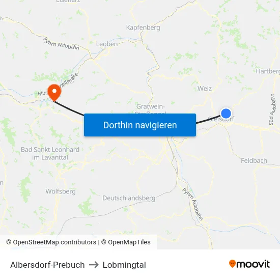 Albersdorf-Prebuch to Lobmingtal map