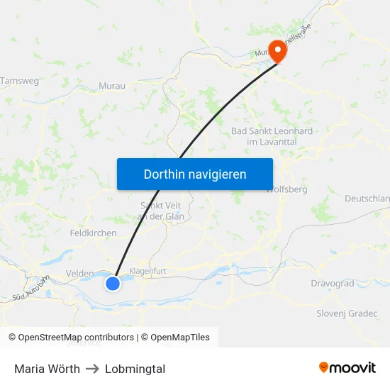 Maria Wörth to Lobmingtal map