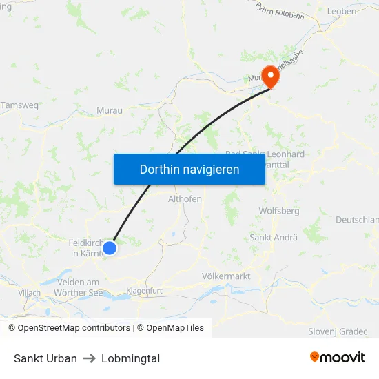Sankt Urban to Lobmingtal map