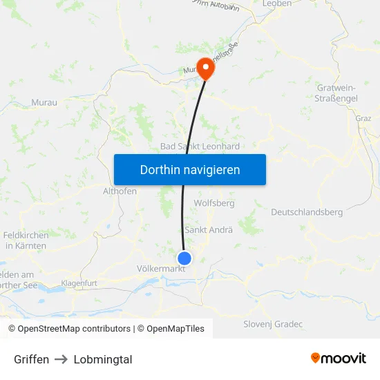 Griffen to Lobmingtal map