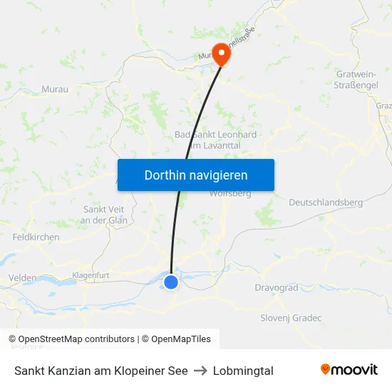Sankt Kanzian am Klopeiner See to Lobmingtal map