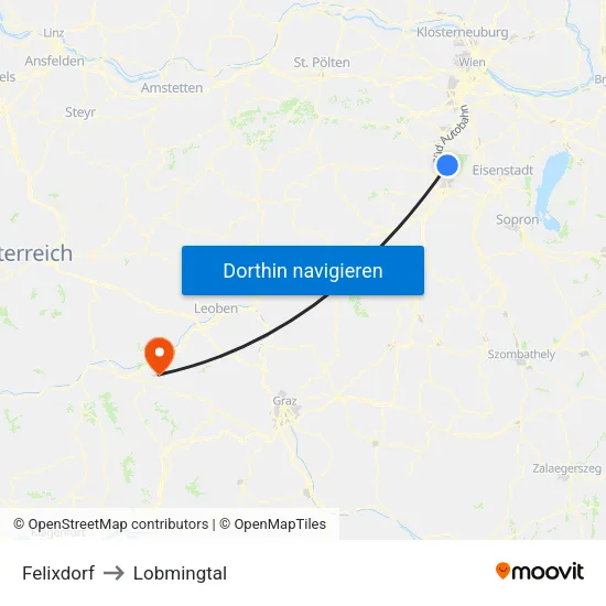 Felixdorf to Lobmingtal map