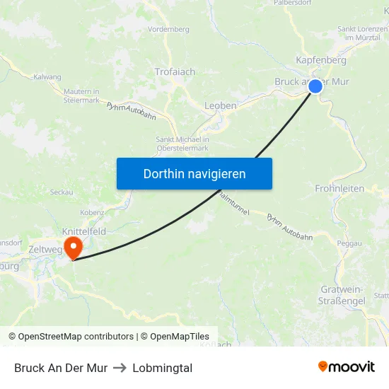 Bruck An Der Mur to Lobmingtal map