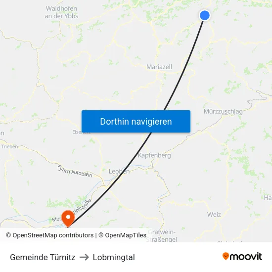 Gemeinde Türnitz to Lobmingtal map