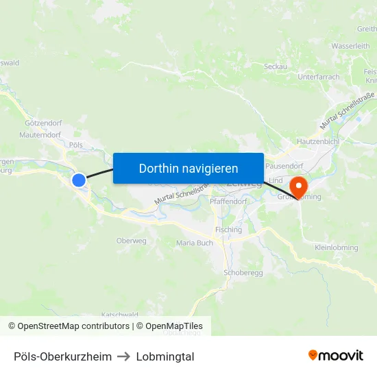 Pöls-Oberkurzheim to Lobmingtal map