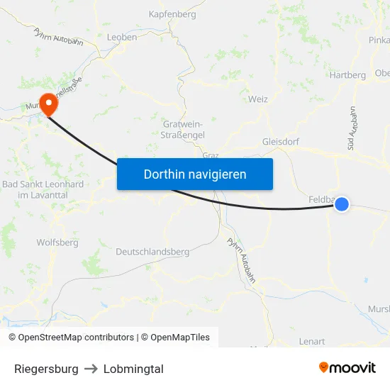 Riegersburg to Lobmingtal map