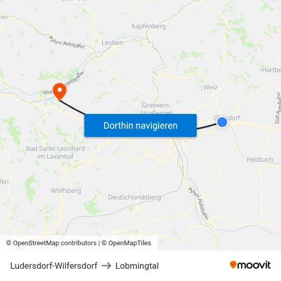 Ludersdorf-Wilfersdorf to Lobmingtal map