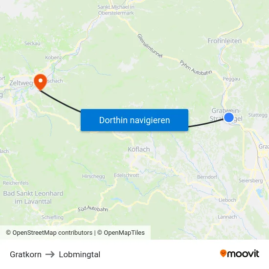 Gratkorn to Lobmingtal map