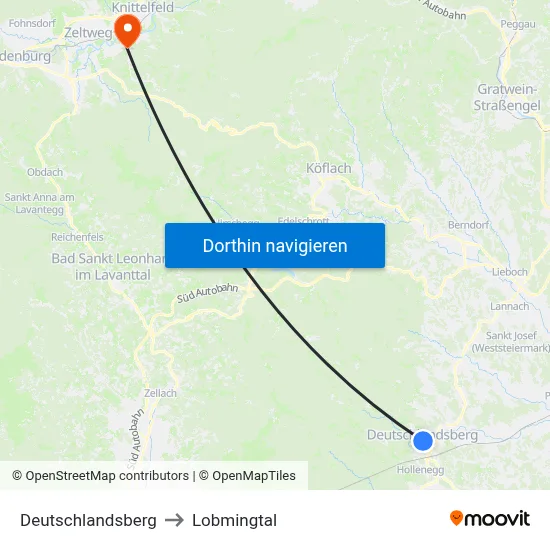 Deutschlandsberg to Lobmingtal map