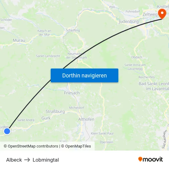 Albeck to Lobmingtal map